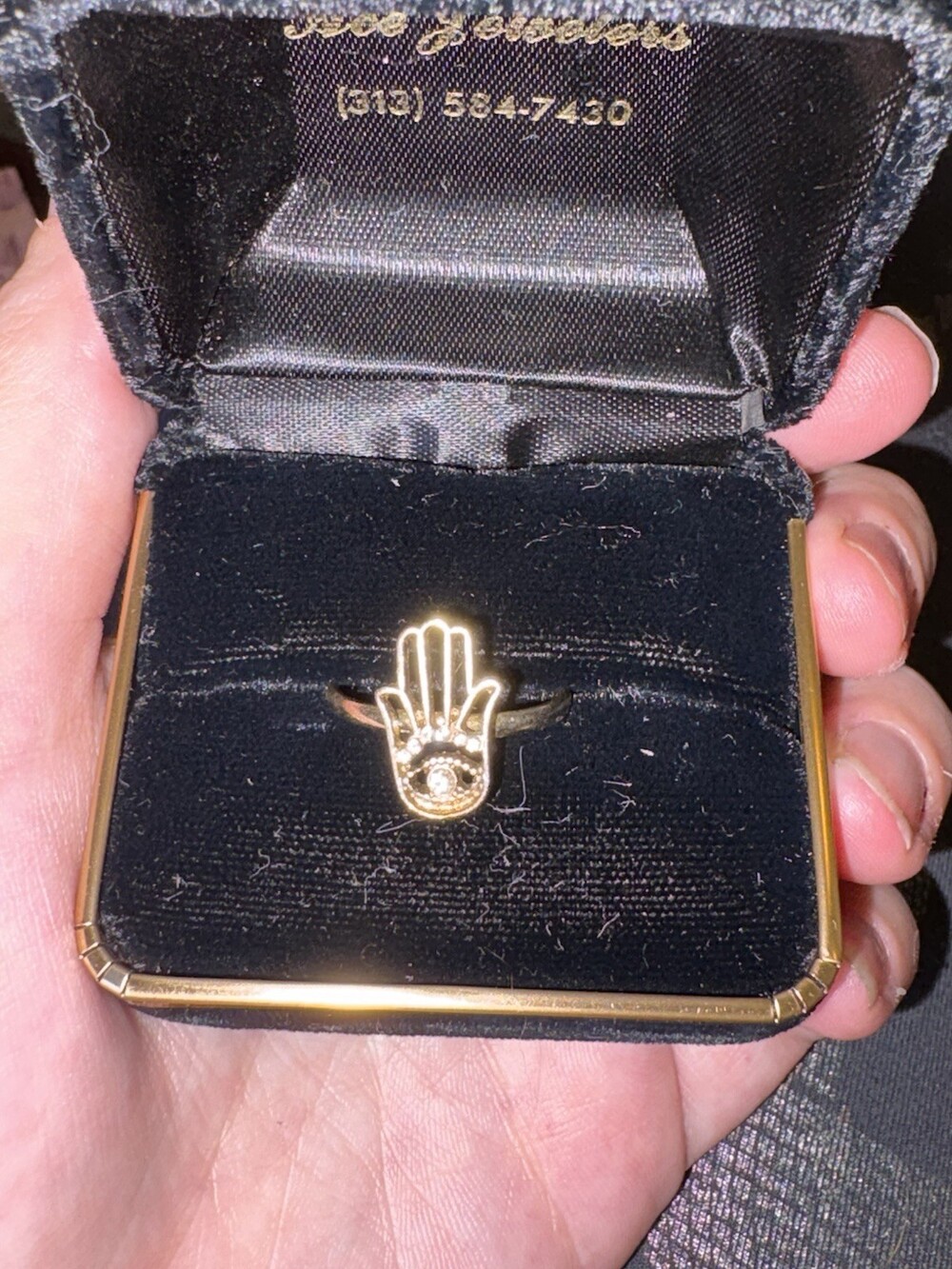 Gold Tone Hamsa Hand Evil Eye Ring Clear Rhinestone Spiritual Symbol